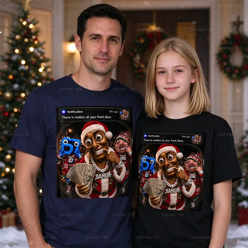 Motion At Your Front Tung Tung Sahur John Pork 67 Christmas T-Shirt Y2k Humor Funny Personality Xmas Novelty Gift Cotton Tee Top