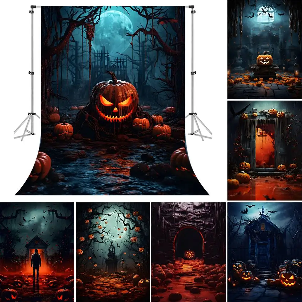 

Bonvvie Halloween Photography Background Dark Night Cemetery Witch Pumpkin Lantern Horror Party Decor Background Photo Studio