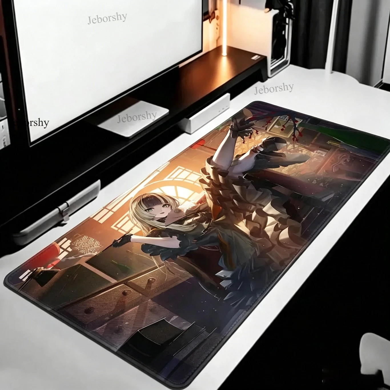 Gaming Mouse Pad, Large Desk Mat, Anti-slip, Stitched Edges, Two Tone Hair Night Girl Print, Keyboard Pad for Gaming & Home Use