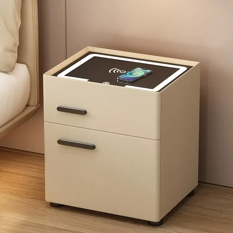 Smart bedside table with safe Multifunctional solid wood home wireless charging Light luxury bedroom New small bedside table