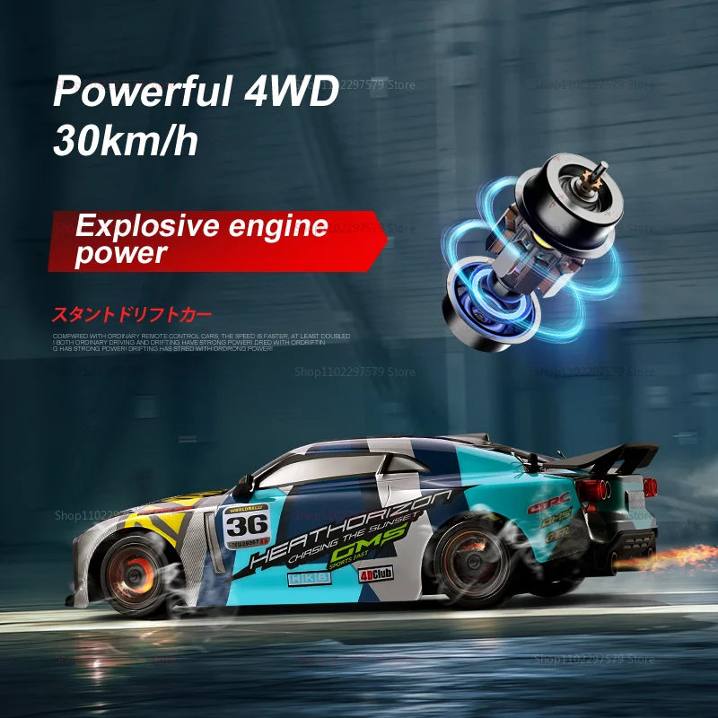 New 4WD RC GTR Drift Car High Speed 30km/h Remote Control Vehicle with 100m Control Range Off-Road Toy Car for Kids Adults Gifts