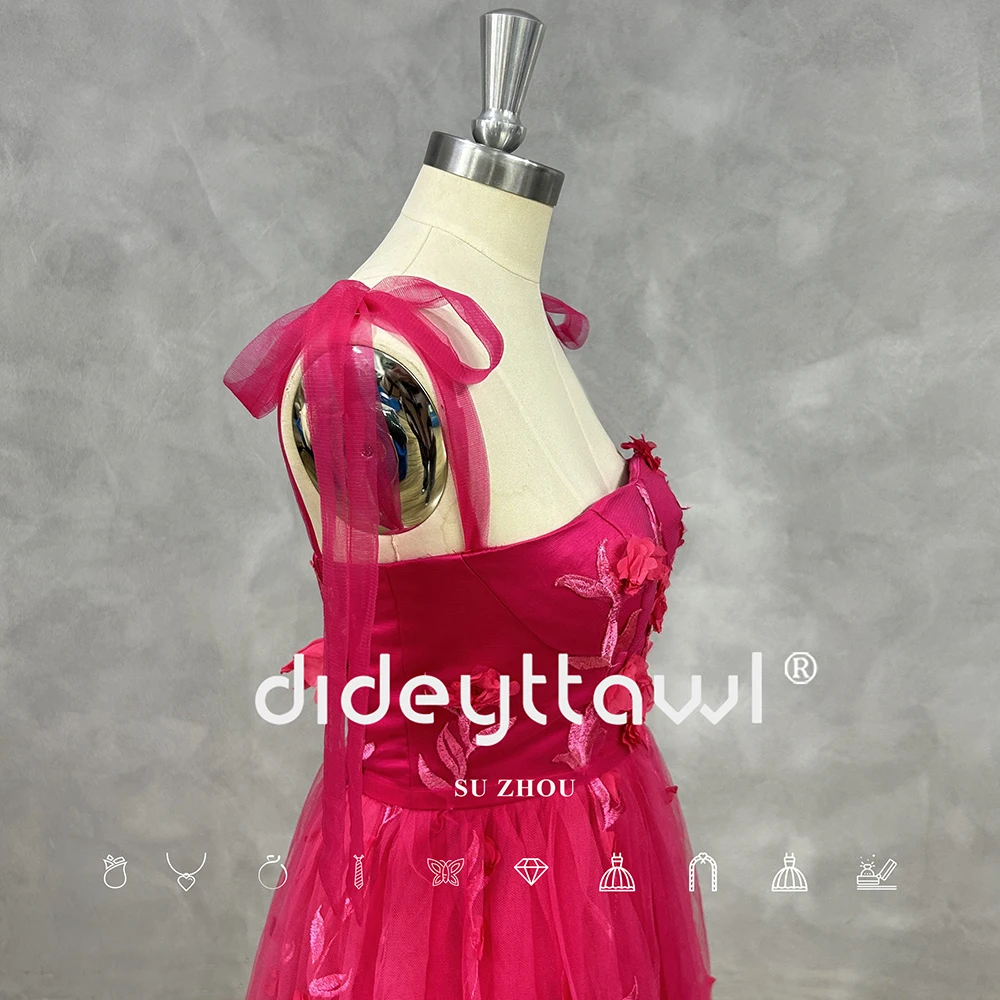 DIDEYTTAWL Real Photos Bow 3D Appliques Tulle Prom Dress 2024 A Line High Slid Slit Fairy Evening Gown Custom Color