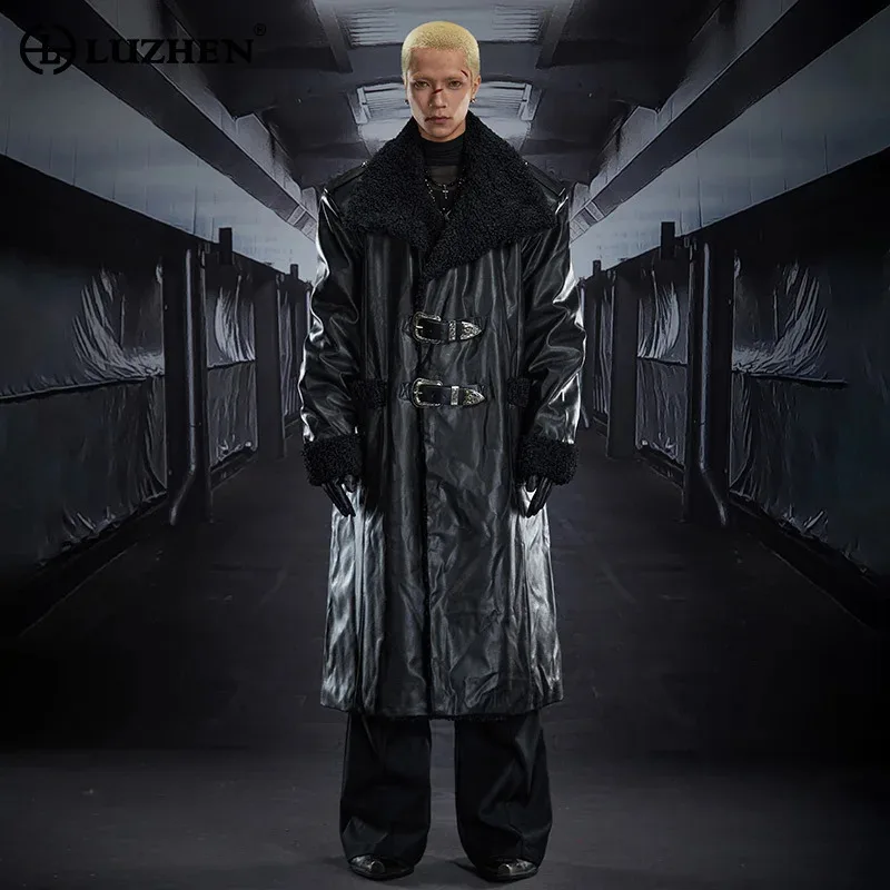 

LUZHEN 2025 зимняя мода из овечьей шерсти с начесом, теплое кожаное утолщенное пальто длиной до колена, мужская красивая ветровка, мужская JY5277