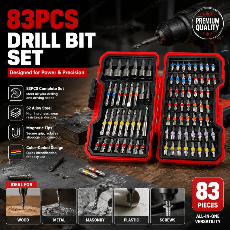 83-Piece Magnetic Screwdriver Multi-Spec Impact Drill Bit Set Portable Storage Case Durable Home Repair And DIY Hand Power Tools