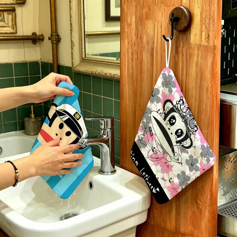 L-Luxurious P-Paul Frank Soft Polyester Cotton Towel, Hanging Kitchen Style Hand Wiping Cloth For Restaurant Home