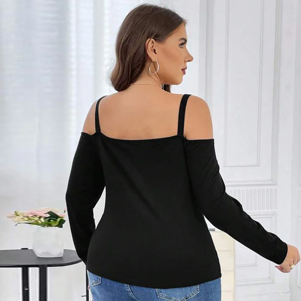 Plus Size Women Blouses New Temperament Sexy Strapless Long Sleeve T-shirt Fashion Casual Large Size Solid Color Elegant Tops