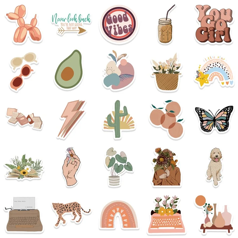 10/30/50PCS Fresh Boho Decoration Scrapbooking Colorful PVC Sticker Aesthetic Korean Stationery School Supplies for Kids