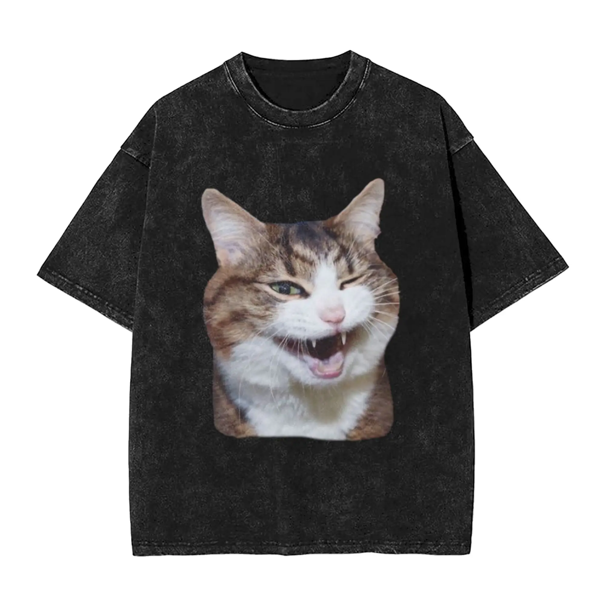 Funny Cat Reaction Cat Lover Classic Comfort A Washed T Shirt Men's Women's Oversized Cotton Tees Tops