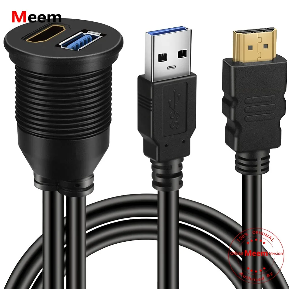 

Кабель-удлинитель USB 3.0/USB 2.0 и AUX (штекер-гнездо) 1 м, водонепроницаемый, для установки в приборную панель автомобиля, яхты, лодки, мотоцикла