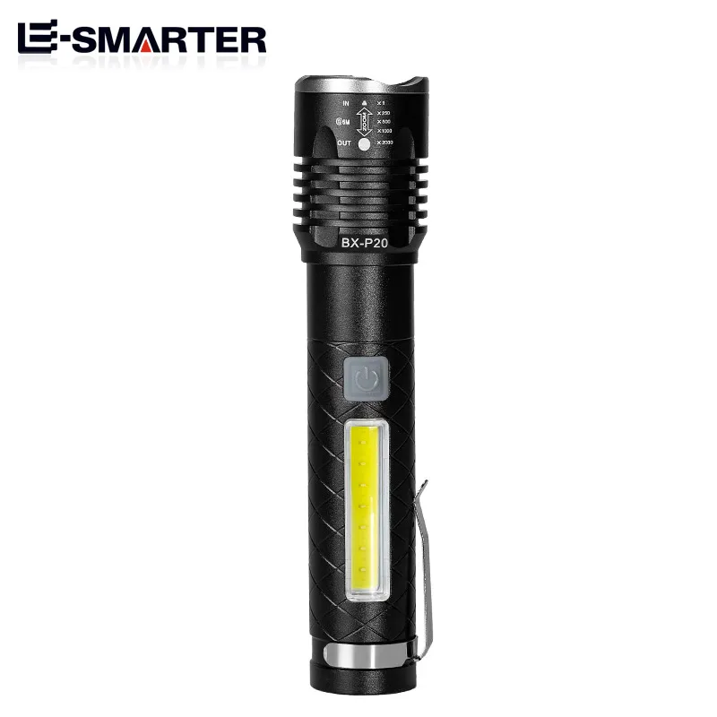 High Power LED Flashlights Camping Torch With Hook And COB Side Light Rechargeable Portable Hand Lantern Outdoor