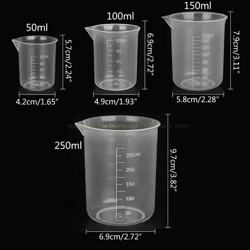 10pcs Plastik Plastik Pengukur Resin Epoxy Pouring Cup 50ml/100ml/150ml/250ml