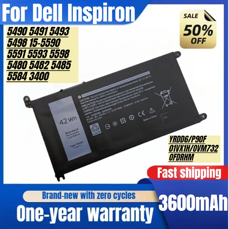 YRDD6 P90F for Dell Inspiron 14 5490 5491 5493 5498 15-5590 5591 5593 5598 5480 5482 5485 5584 3400  Laptop Battery