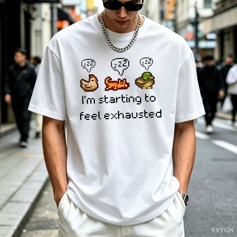 Stardew Valley T-Shirt Pixel Art Farming Tee Men Women Funny Cute Chicken T Shirt Casual Cotton Round Neck Tshirt Mens Clothing