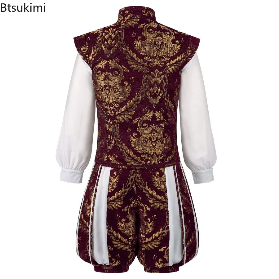 Medieval England King Renaissance Men's Elizabethan Prince Tudors Dynasty Henry 8th Cosplay Vest and Pumpkin Pants Set Halloween