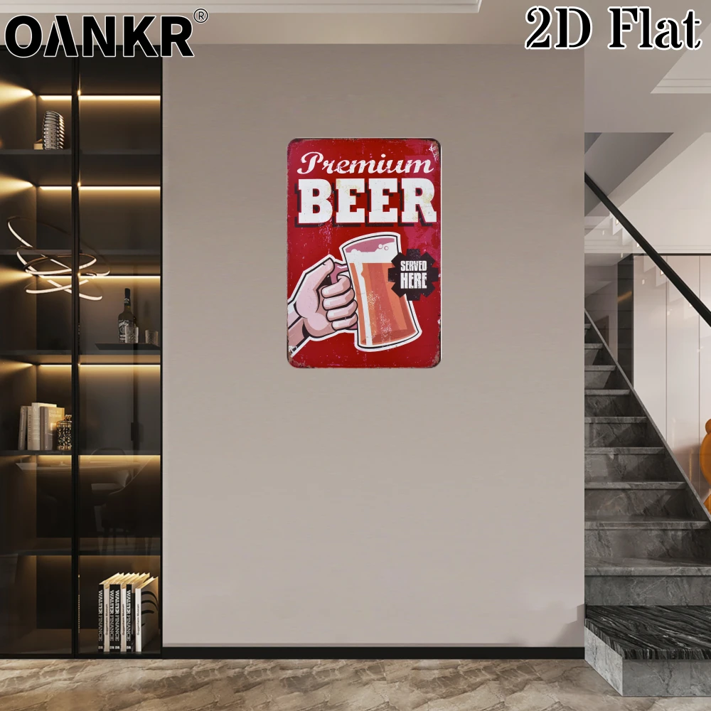 Vintage Art Beer Poster Metal Tin Sign, Premium Beer Served Here Chic Gift Metal Signs for Cave Pub Bar Home Wall Decor Plaque