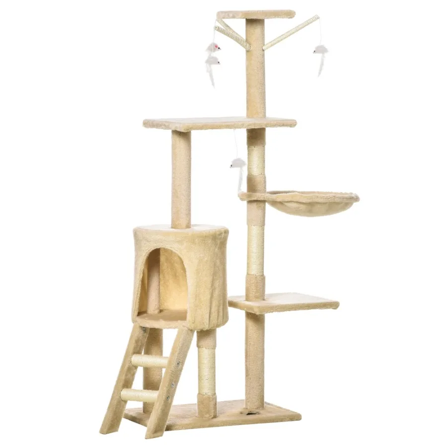 

PawHut 52 Cat Tree Tower MultiLevel Condo Plush Sturdy Activity Scratching Post Beige