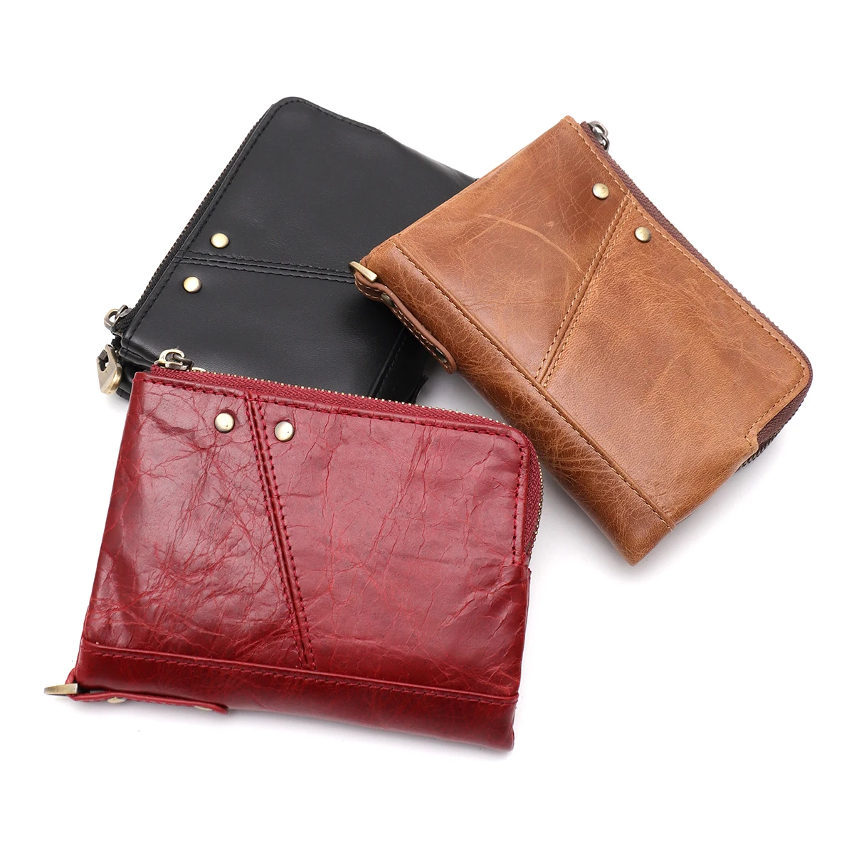 SC Luxury Retro Oil Waxed Leather Bifold Short Wallet RFID Functional Multi Pockets Card Holders Cash Slots Coin Purse Portable