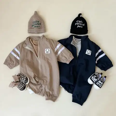 가을 아기 긴팔 롬퍼 소년 소녀 신생아 만화 프린트 점프수트, 면 유아 겉옷, 캐주얼 지퍼 의류, 0-24m, 신제품