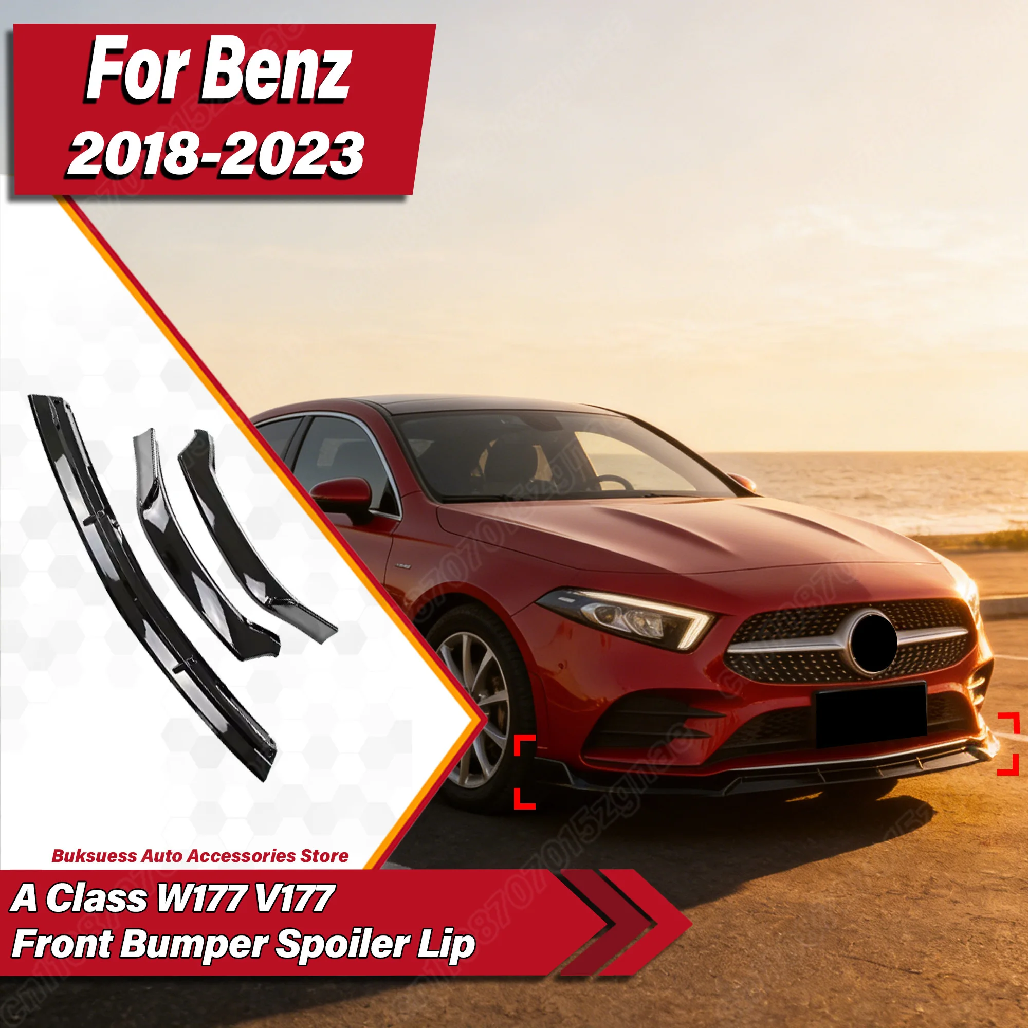 

For Mercedes-Benz A Class W177 V177 2018 2019 2020 2021 2022 2023 Automobile Front Bumper Spoiler Lip Body Modification Kit