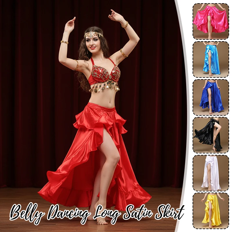2025 sexy dança do ventre lado puxando saia longa de cetim senhora saias de dança do ventre feminino sexy oriental saia de dança do ventre profissional