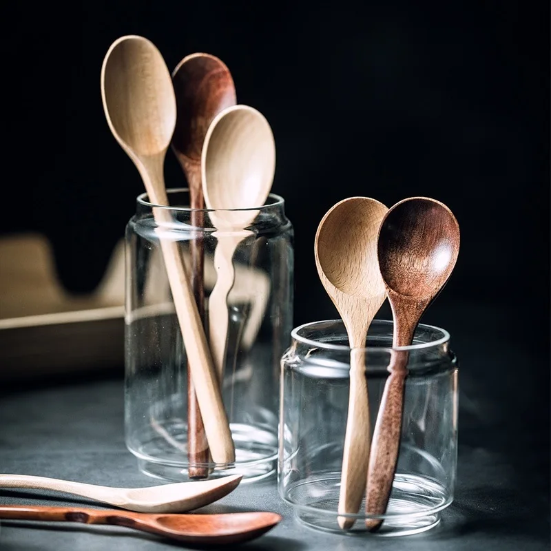 Shaped Solid Wood Fork Wooden Spoon Japanese Long Handle Fruit Fork Dessert Fork Cake Wooden Spoon Fork Cutlery Natural Logs