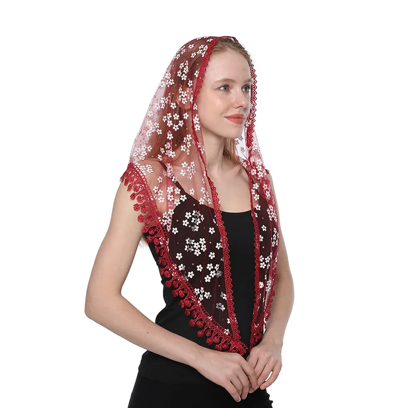 Women Lace Traditional Vintage Mantilla Veil Latin Mass Head Covering Scarf for catholic Church Chapel Triangle Shape Veil Birde