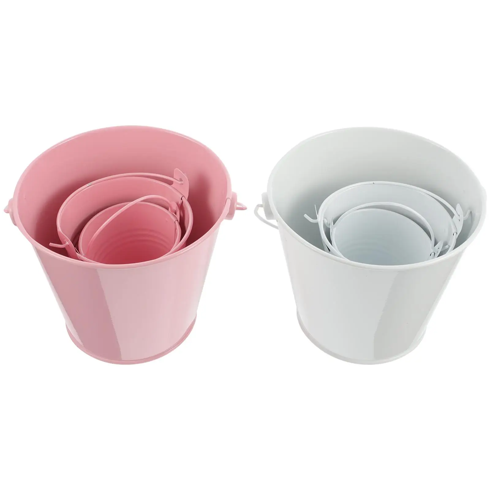 

6 Stock Gift\ ： 6 Pcs Mini Iron Flower Pot Candy Color Small Bucket Child Pots Plants Gold Sheet Multi Function
