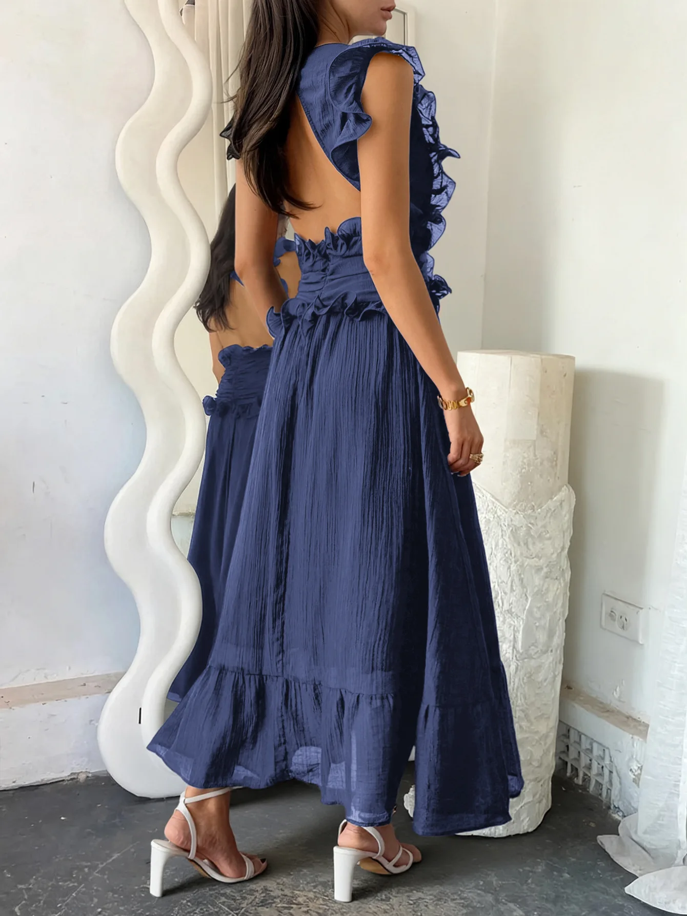 

Women's Dresses 2025 Latest Spring and Summer Hot Girl Fashion Elegant Temperament, Deep V-Color Long Dress, Solid Color Dress