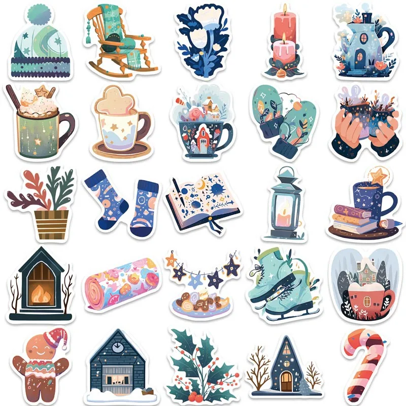 50PCS Cute Winter Christmas Decoration Graffiti Stickers Aesthetic Decals DIY Phone Scrapbook Luggage Helmet Kid Toy Sticker