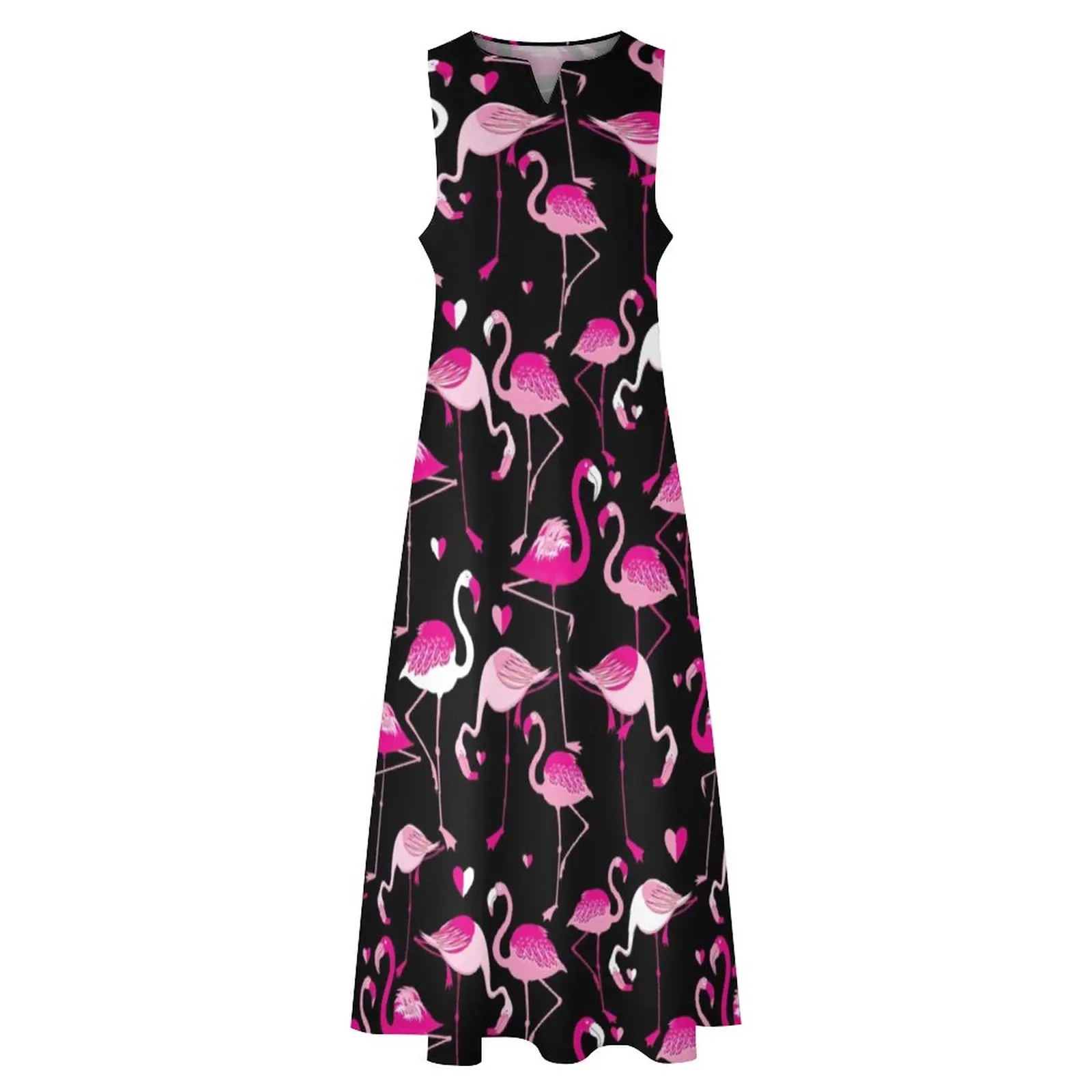 Flamingo hart jurk vogel print schattige maxi jurk streetwear casual lange jurken vrouwelijke v-hals aangepaste grote maat vestidos