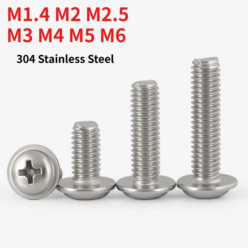 M1.4M2M2.5M3M4M5M6 304 Stainless Steel Cross Pan Head With Washer Screw DIN967 Phillips Round Head Integral Washer Machine Screw