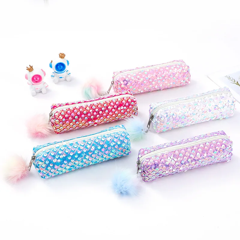 

1Pc Beautiful Shiny Sequin Pencil Case for Office Stationery Storage Bag Desk Organizer Pen Pouch Cute School Supplies Portable
