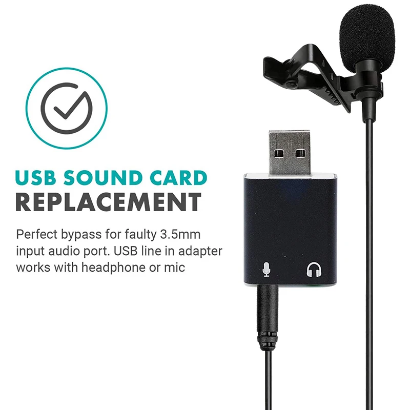 ترقية ميكروفون TRS مقاس 3.5 مم إلى بطاقة الصوت الخارجية USB 2.0 للكمبيوتر الشخصي