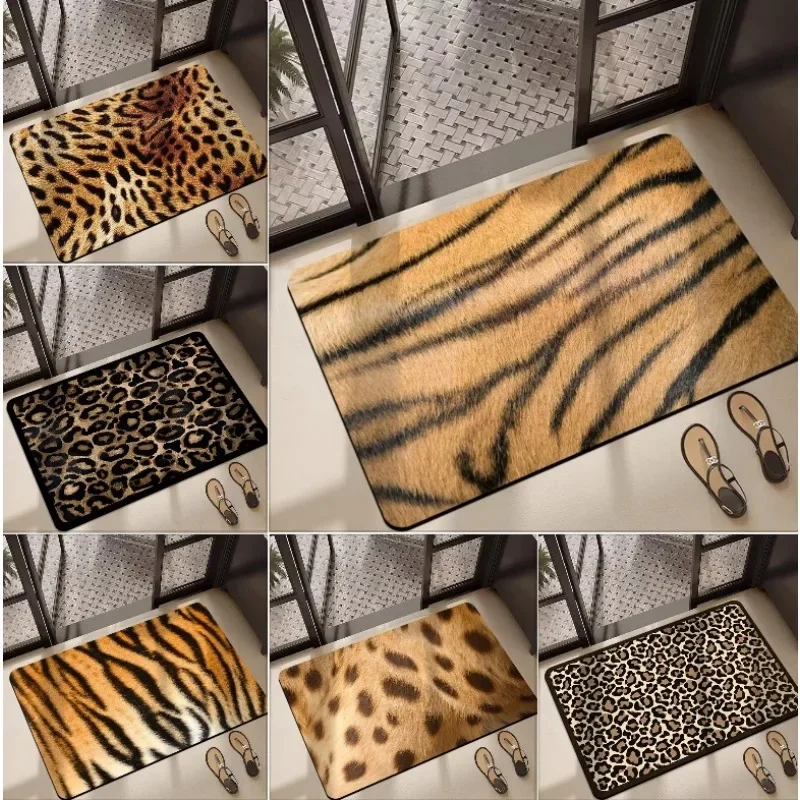 VIKAMA Retro Wild Animal Skin Pattern Anti-slip Mat Fashion Personality Style Dustproof Porch Bedroom Decorative Carpet