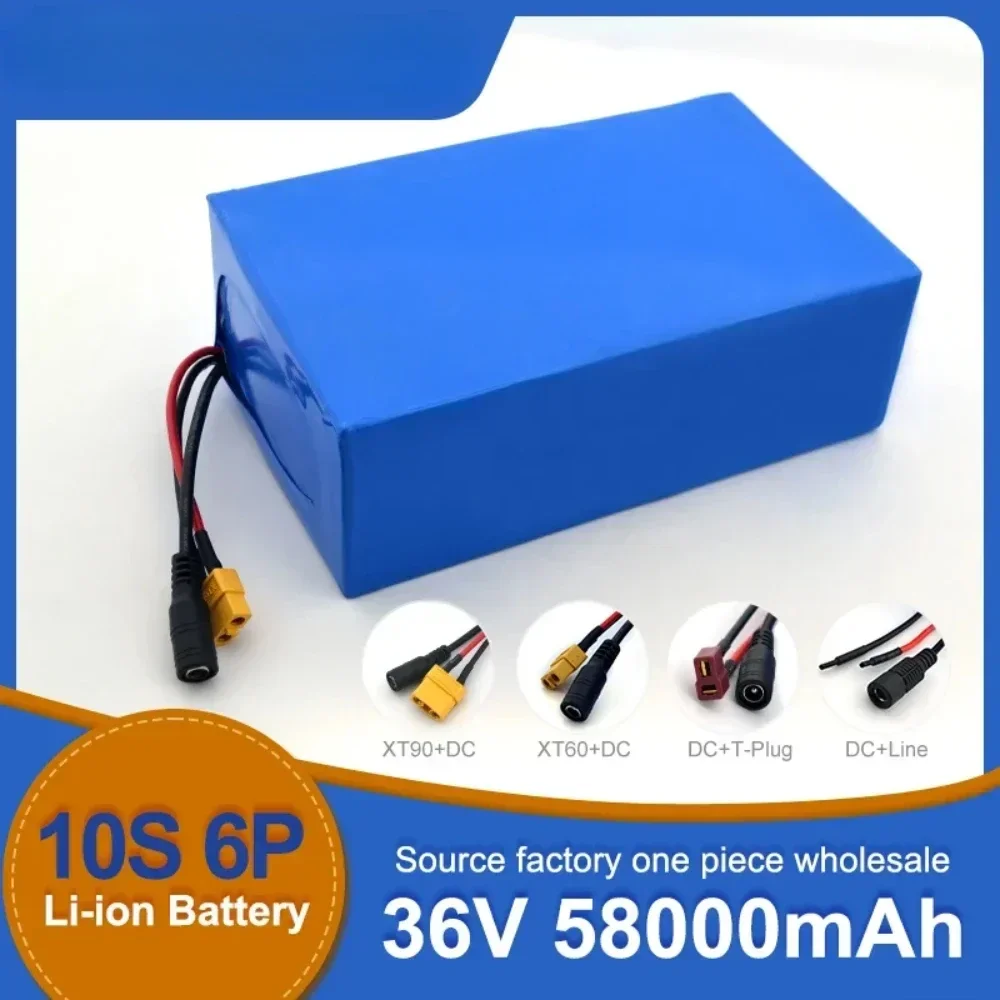 10S6P 36V 58Ah Lithium Battery Pack for Bicycles, Wheelchairs, High-power, Outdoor Motorcycles  18650 58000mAh 1000W