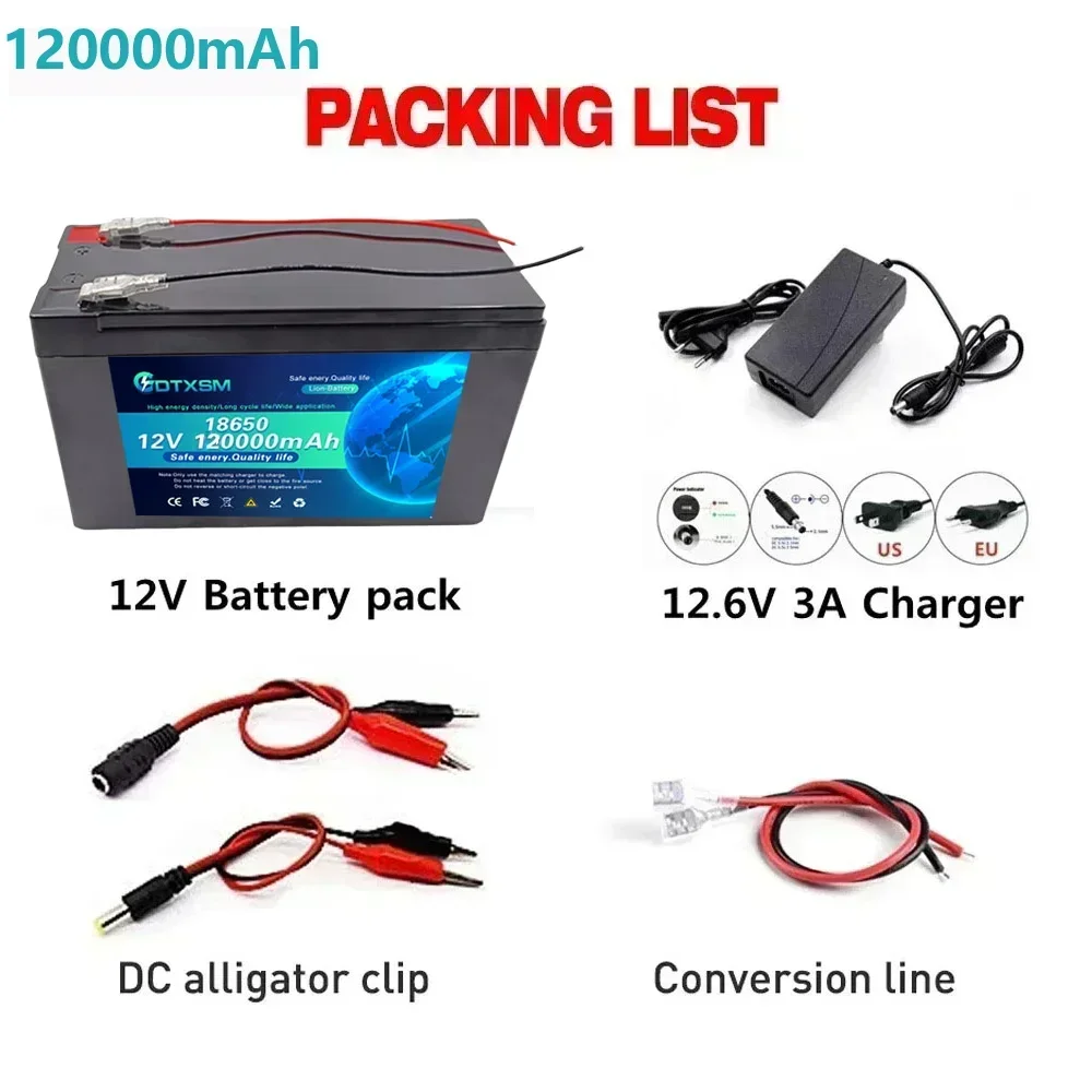 12V Battery 30Ah 18650 lithium battery pack 30A sprayer built-in high current BMS electric vehicle battery +12.6V 3A charger