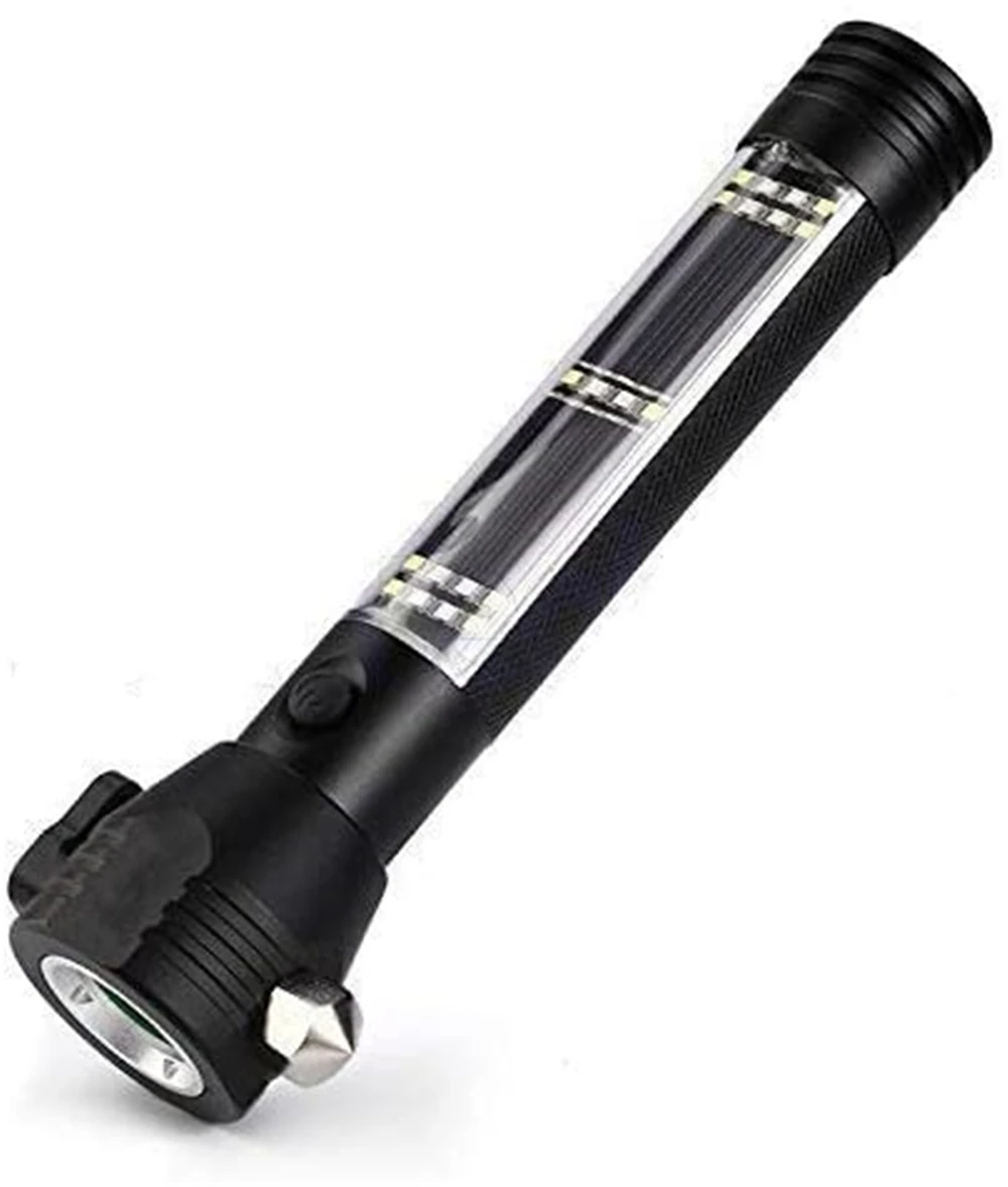 Portable Solar Powered LED USB Flashlight Safety Hammer Torch Light With Power Bank Magnet Survival Emergency Light