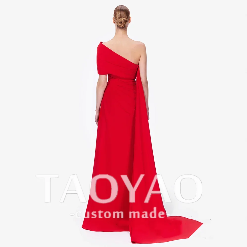 Red Evening Dress Robe De Soiree Elegant One Shoulder Ruched Pleat Slit Mermaid Slit Prom Gown Saudi Arab Formal Party Dresses