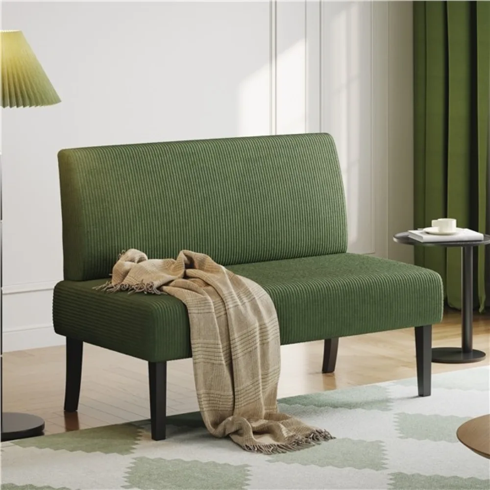 

Corduroy Loveseat Armless Chair Sofa with Rubberwood Legs for Bedroom