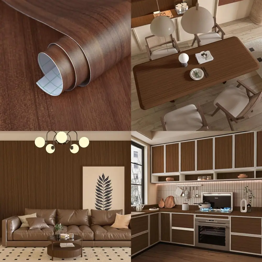 ورق اتصال فينيل ذاتي اللصق مقاوم للماء من الخشب البني لأسطح الكونترتوب، 31.5 × 354 بوصة، لمسة نهائية من خشب الجوز، مثالي لـ Kitc