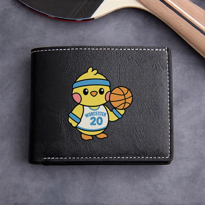 Worcester Basketball Chick PU Leather Wallet Minimalist Design Lightweight Durable Business Men's Compact Wallet