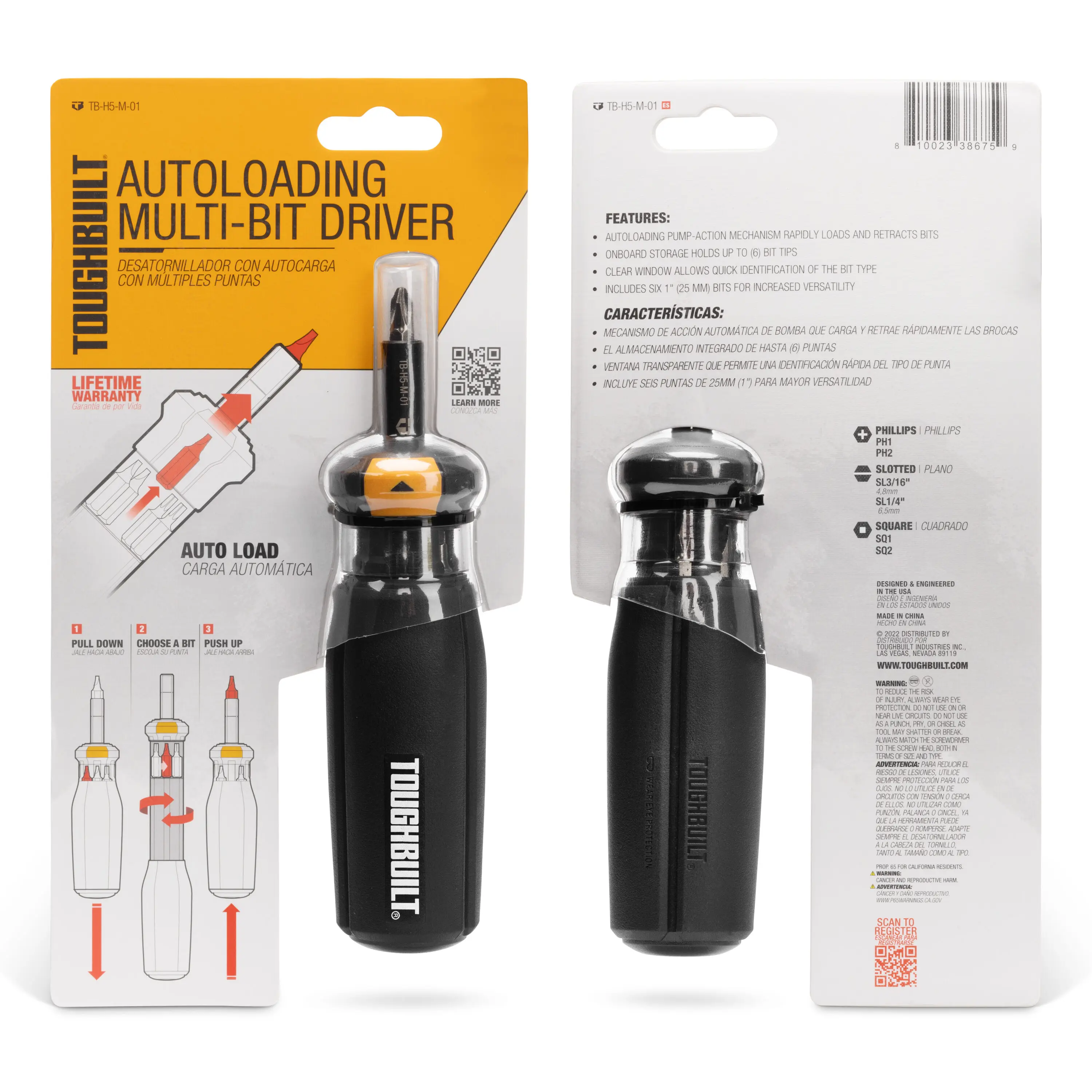 TOUGHBUILT TB-H5-M-01 Autoloading Multi-Bit Driver Magnetic Portable Screwdriver Hand Tools