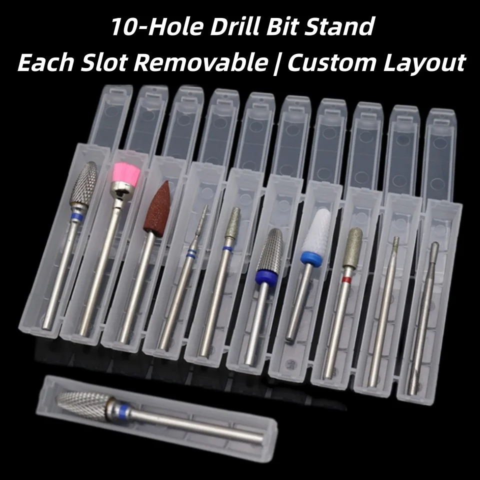 10-Slot Detachable Nail Drill Bit Organizer 2.35mm – Modular Nail Art Storage Box Display Holder for Manicure Tools