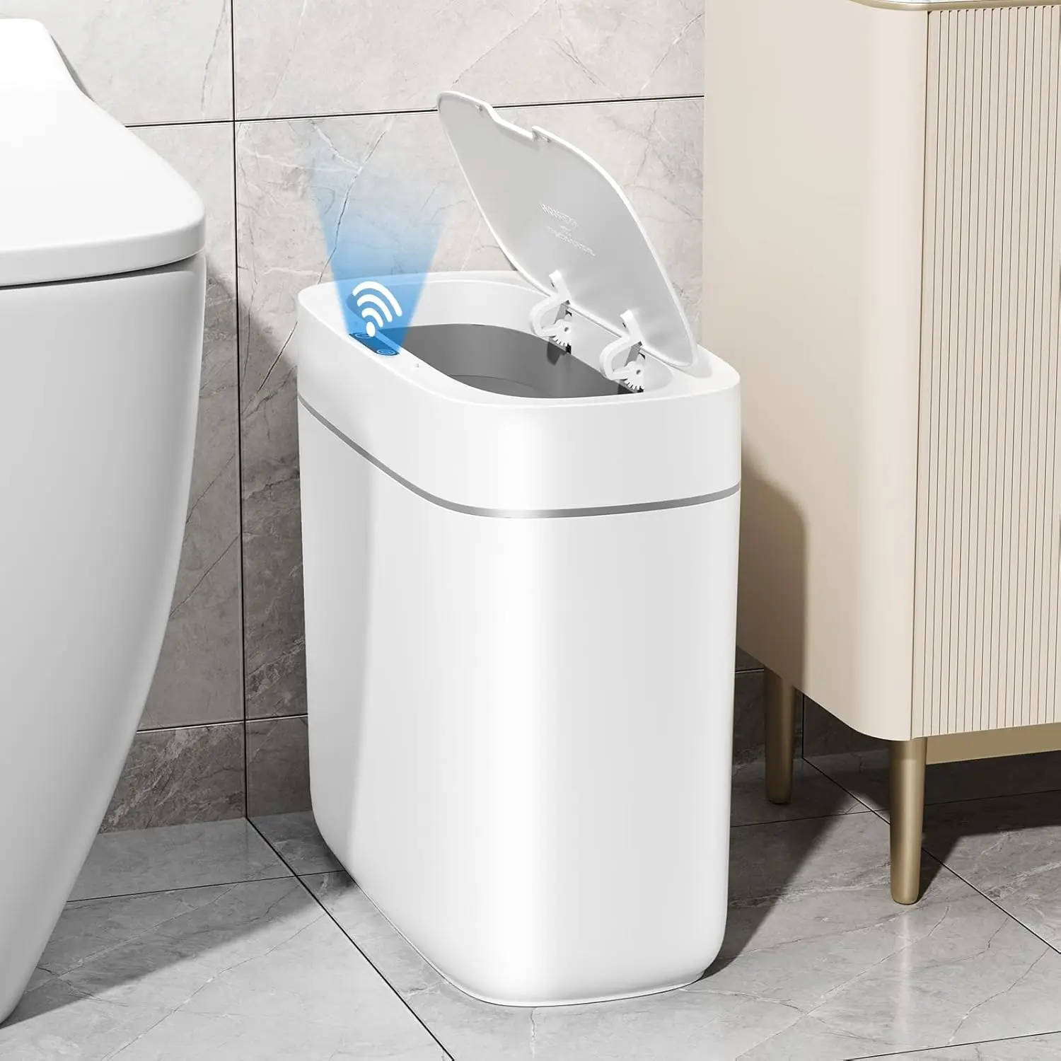 

Smart Touchless Trash Can, 3.5 Gallon Automatic Motion Sensor Slim Waterproof for Bathroom Kitchen Bedroom