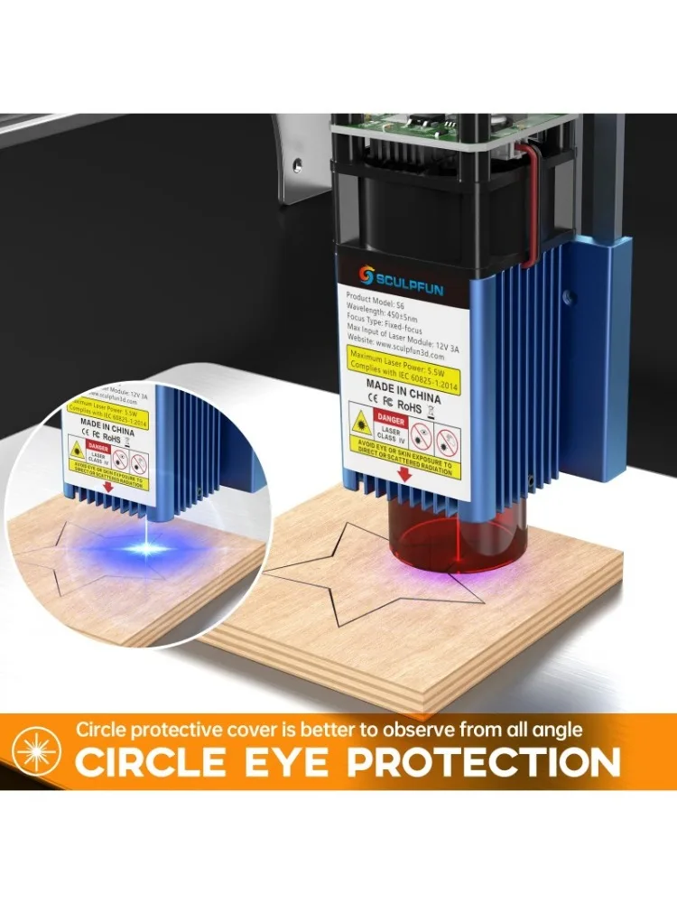 Módulo De Máquina De Gravura A Laser SCULPFUN, Módulo De Laser De Diodo De Metal Acrílico De Couro De Madeira, Efeito De Potência 30W