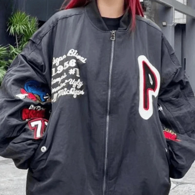 Kurtka baseballowa unisex z pikowaniem, model 2025 |   Wytrzymałe etykiety, haft, oversize, casual, odzież codzienna, odzież wierzchnia