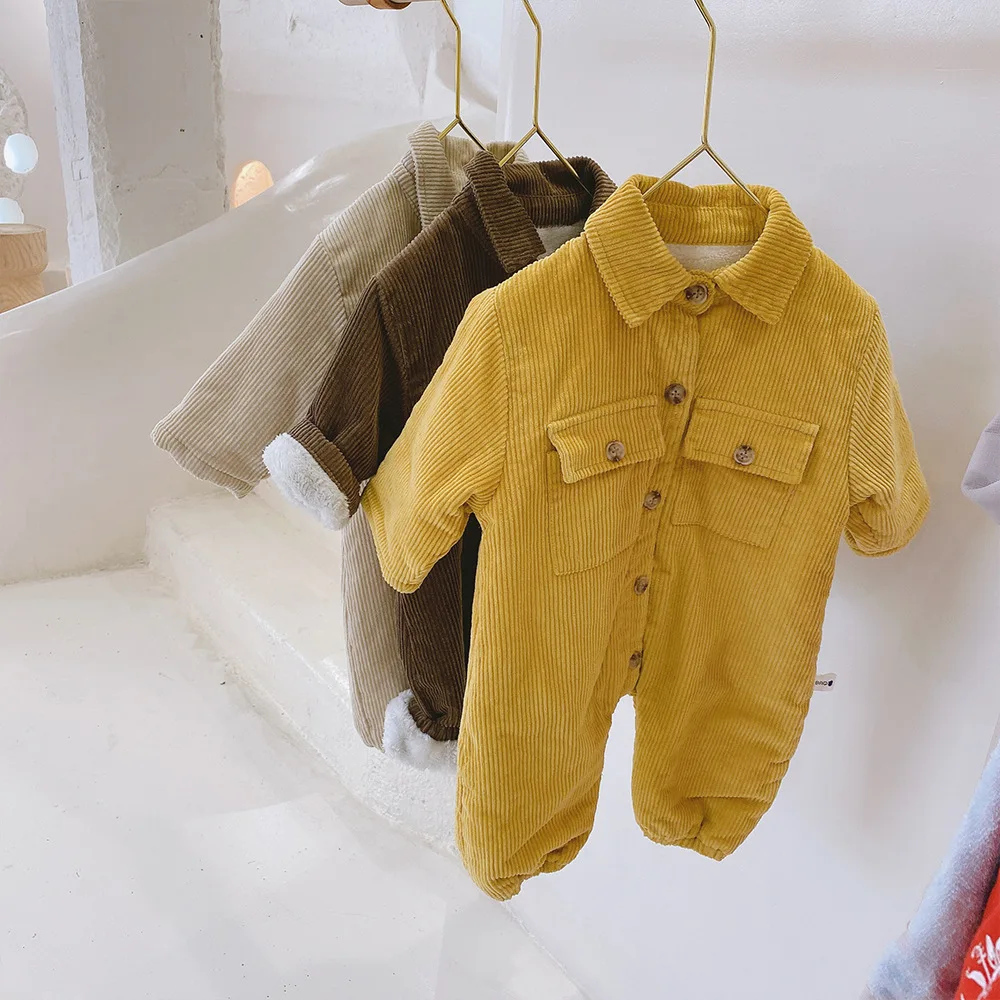 Korean winter clothing boys and girls new one piece suit  corduroy thickened and warm baby  clothes outdoor wear