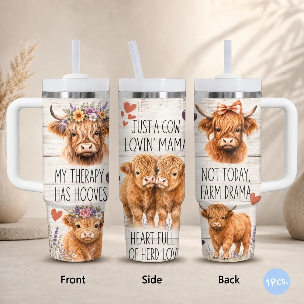 

Highland Cow Vacuum Flasks 40oz Thermal Stainless Steel Tumbler with Handle Straw Leakproof Mug