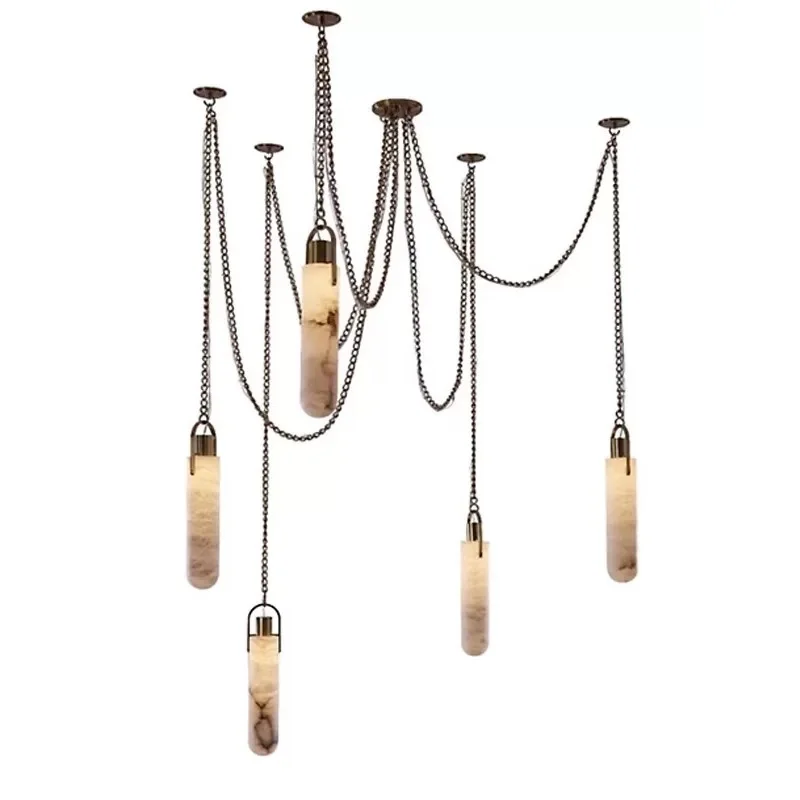 

American-style LED marble chandelier, ceiling chain lamp, living room, dining room decoration, dimmable lamp