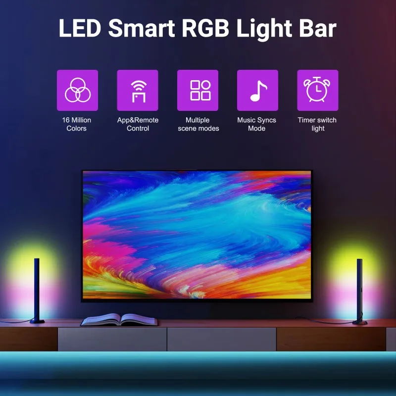 Black plastic ambient desk lamp with 40 5050RGB lamps, 5V 2A